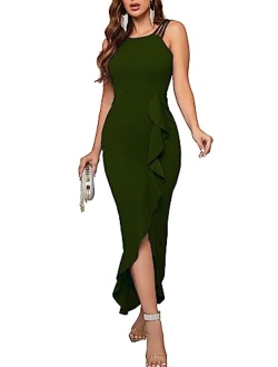 CORSKI Women's Formal Evening Dress Bodycon Ruffle Hem Mermaid Split Cocktail Long Dresses Elegant Wedding Guest Dress