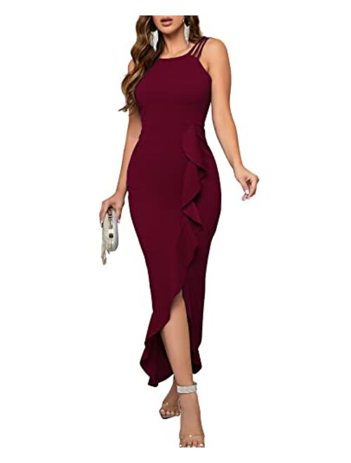 CORSKI Women's Formal Evening Dress Bodycon Ruffle Hem Mermaid Split Cocktail Long Dresses Elegant Wedding Guest Dress