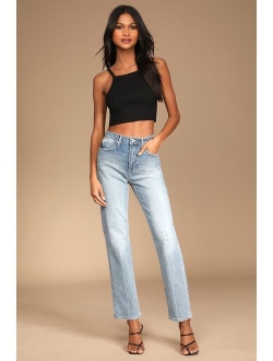 Cool Girl Style Light Wash Straight Leg High-Waisted Jeans