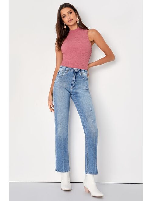 Just Black Cool Girl Style Light Wash Straight Leg High-Waisted Jeans