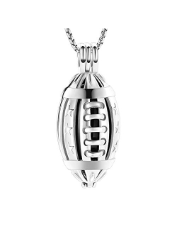 Oinsi American Football Cremation Locket Necklace For Ashes Of Loved Ones Stainless Steel Memorial Urn Jewelry Women Men Keepsake Fashion Necklace