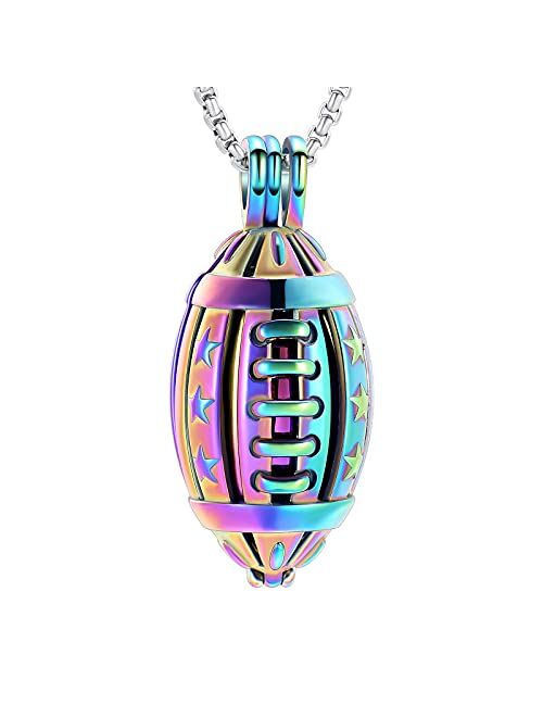 Oinsi American Football Cremation Locket Necklace For Ashes Of Loved Ones Stainless Steel Memorial Urn Jewelry Women Men Keepsake Fashion Necklace