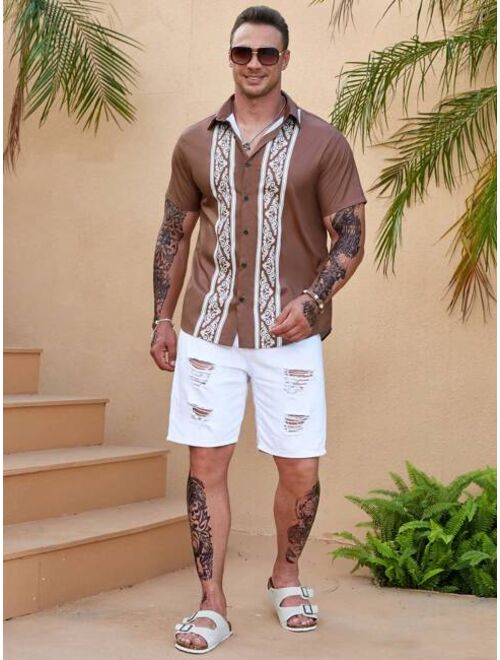 Shein Manfinity RSRT Men Plus Scroll Print Shirt