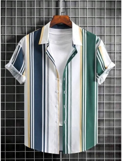 Manfinity Homme Men Plus Striped Print Shirt