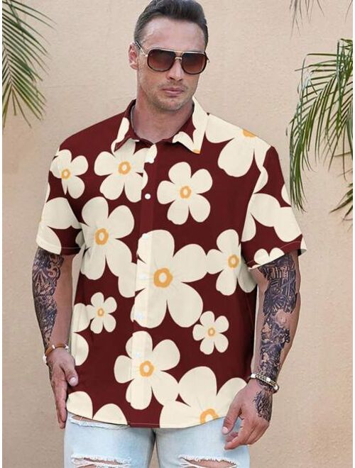 Shein Extended Sizes Men Plus Floral Print Shirt