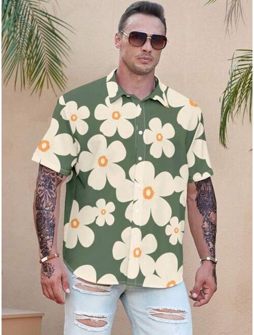 Shein Extended Sizes Men Plus Floral Print Shirt