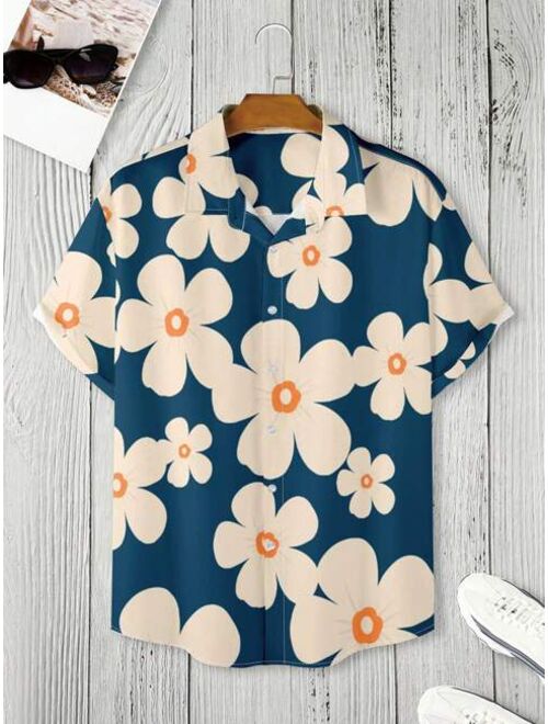 Shein Extended Sizes Men Plus Floral Print Shirt