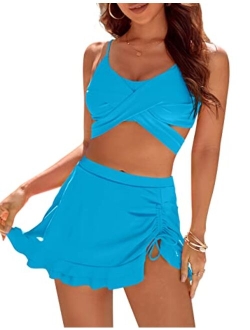 Womens High Waisted Bikini Cute Sporty Push Up Swimsuit Ruffle Swim Skirt 2 Piece Bathing Suits