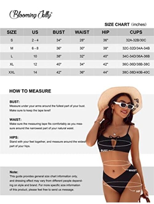 Blooming Jelly Womens High Waisted Bikini Sets High Cut Sexy Swimsuit Ribbed Cutout Cheeky Two Piece Bathing Suits