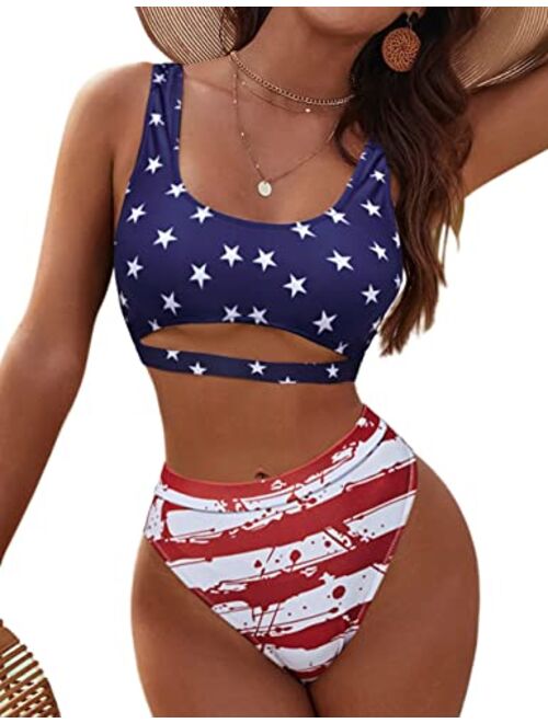 Blooming Jelly Women's High Waisted Bikini Sets High Cut Bathing Suits Two Piece Sporty Cut Out Swimsuits