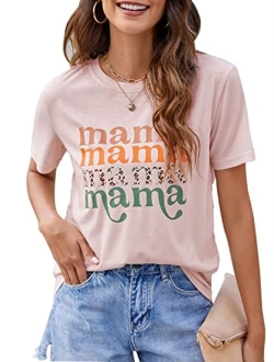 Womens Mama Shirt Fashion Graphic Tee Shirts Loose Fit Summer Tops Short Sleeve Blouses