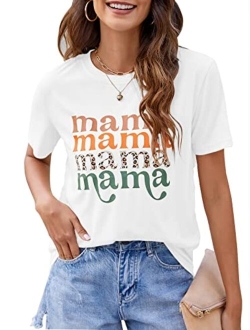 Womens Mama Shirt Fashion Graphic Tee Shirts Loose Fit Summer Tops Short Sleeve Blouses