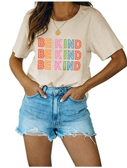 Women's Be Kind Shirt Short Sleeve Graphic Tees Loose Fit Tshirts Cute Casual Summer Tops Teacher Shirts