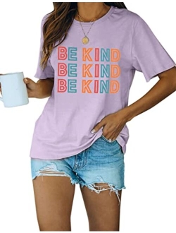 Women's Be Kind Shirt Short Sleeve Graphic Tees Loose Fit Tshirts Cute Casual Summer Tops Teacher Shirts