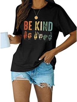 Women's Be Kind Shirt Short Sleeve Graphic Tees Loose Fit Tshirts Cute Casual Summer Tops Teacher Shirts