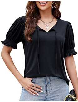 Womens Square Neck Tops Summer Dressy Casual Shirt Spring Short Sleeve Lace Blouses