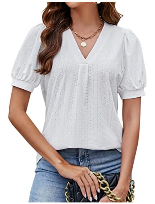 Blooming Jelly Womens Square Neck Tops Summer Dressy Casual Shirt Spring Short Sleeve Lace Blouses