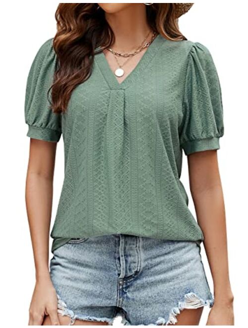 Blooming Jelly Womens Square Neck Tops Summer Dressy Casual Shirt Spring Short Sleeve Lace Blouses