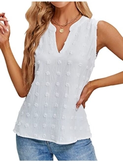 Womens V Neck Tank Tops Business Casual Blouses Work Summer Tops Sleeveless Pom Pom Shirts