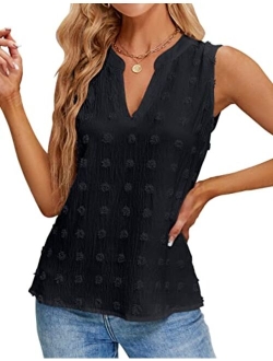 Womens V Neck Tank Tops Business Casual Blouses Work Summer Tops Sleeveless Pom Pom Shirts