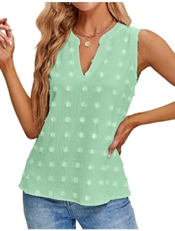 Womens V Neck Tank Tops Business Casual Blouses Work Summer Tops Sleeveless Pom Pom Shirts