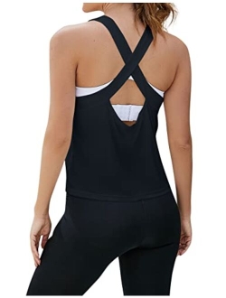 Womens Workout Tank Tops Crop Athletic Backless Gym Shirts Sleeveless Loose Fit Yoga Tops