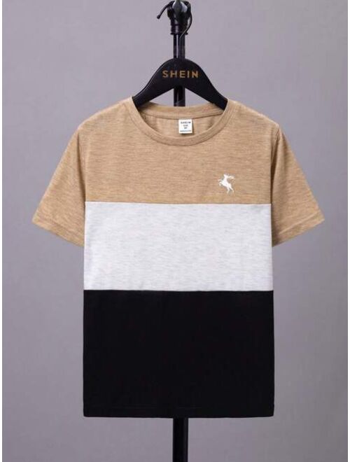 SHEIN Kids EVRYDAY Boys Colorblock Deer Print Tee