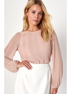 Upscale Moment Blush Pink Chiffon Pleated Balloon Sleeve Top