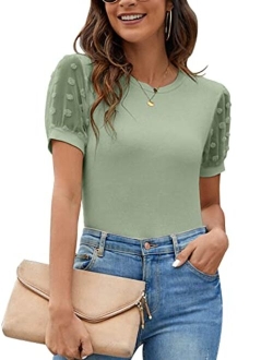 Womens Short Sleeve Blouse Business Casual Dressy Tops Ribbed Summer Stylish Work Shirts