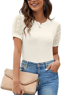 Womens Short Sleeve Blouse Business Casual Dressy Tops Ribbed Summer Stylish Work Shirts