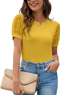 Womens Short Sleeve Blouse Business Casual Dressy Tops Ribbed Summer Stylish Work Shirts