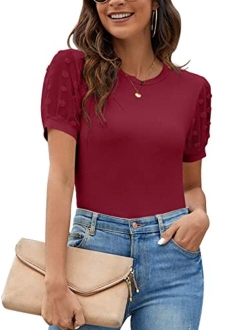 Womens Short Sleeve Blouse Business Casual Dressy Tops Ribbed Summer Stylish Work Shirts