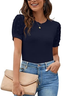 Womens Short Sleeve Blouse Business Casual Dressy Tops Ribbed Summer Stylish Work Shirts