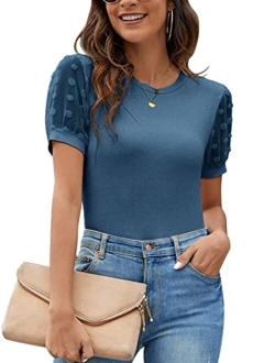 Womens Short Sleeve Blouse Business Casual Dressy Tops Ribbed Summer Stylish Work Shirts