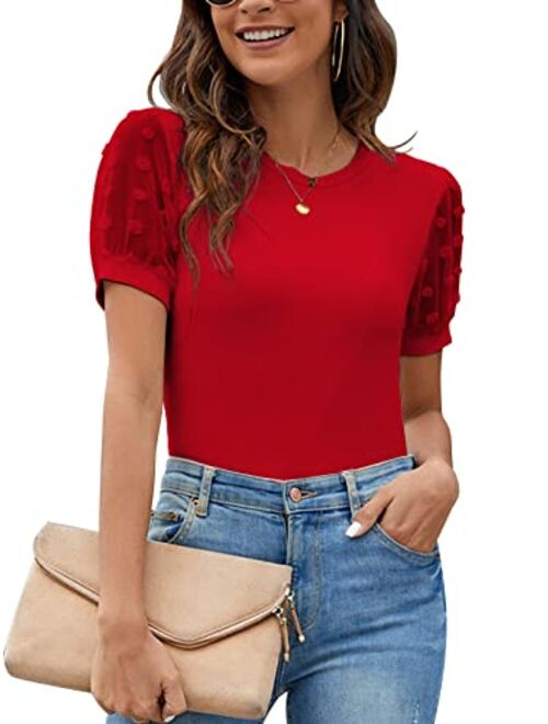 Blooming Jelly Womens Short Sleeve Blouse Business Casual Dressy Tops Ribbed Summer Stylish Work Shirts