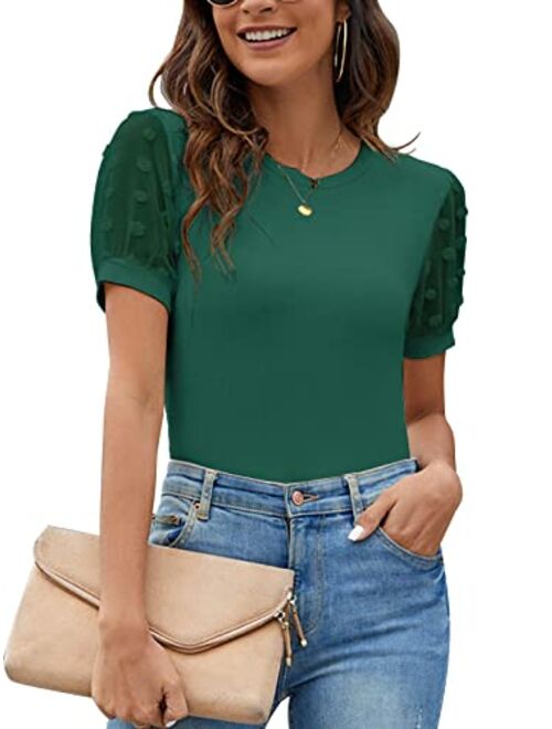 Blooming Jelly Womens Short Sleeve Blouse Business Casual Dressy Tops Ribbed Summer Stylish Work Shirts