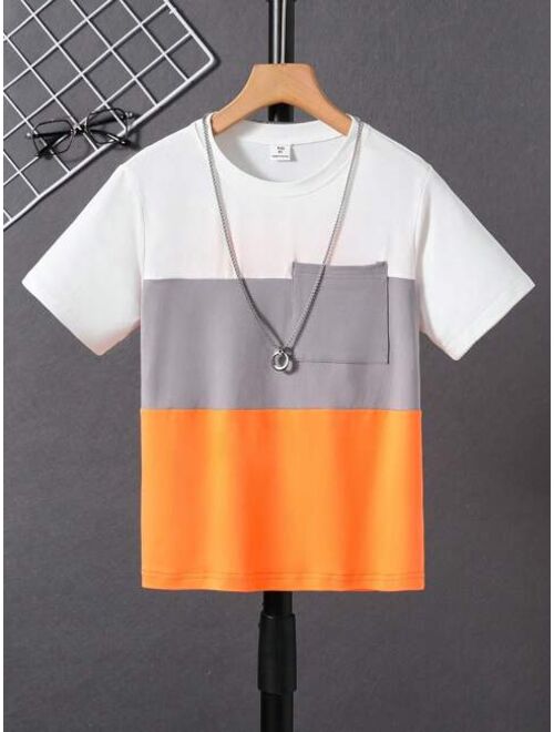 SHEIN Kids EVRYDAY Boys Color Block Patched Pocket Tee