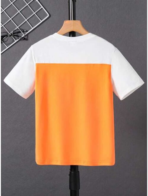 SHEIN Kids EVRYDAY Boys Color Block Patched Pocket Tee