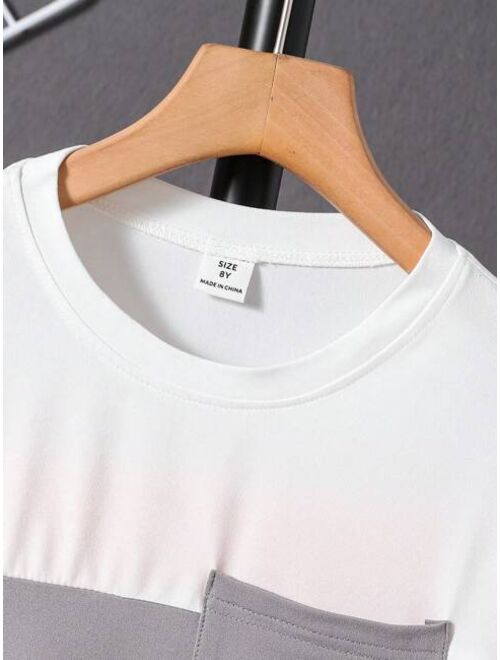 SHEIN Kids EVRYDAY Boys Color Block Patched Pocket Tee