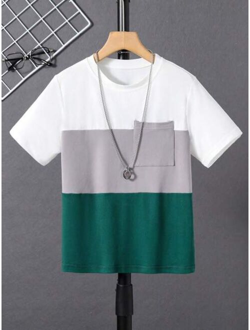 SHEIN Kids EVRYDAY Boys Color Block Patched Pocket Tee