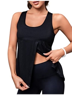 Womens Workout Tank Tops Racer Back Built in Bra Tops Sports Running Gym Athletic Shirts