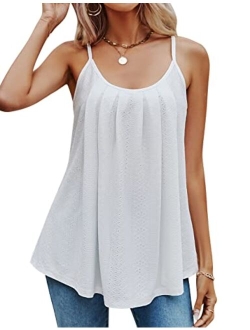 Womens Spaghetti Strap Tank Tops Loose Fit Flowy Cute Tunic Tanks Summer 2023 Trendy Ladies Sleeveless Blouse