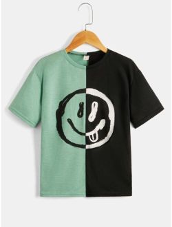 SHEIN Kids HYPEME Boys Two Tone Expression Print Tee