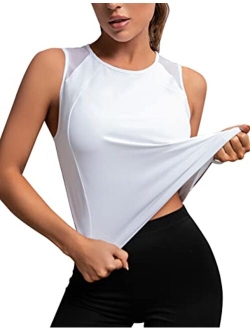 Women's Workout Tank Tops Loose Fit High Neck Athletic Running Crop Tanks Open Back Sleeveless Gym Shirts