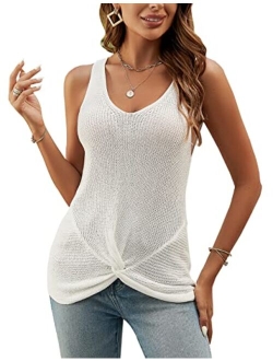 Summer Tank Tops for Women Sleeveless Crochet Tops Loose Fit V Neck Casual Shirts