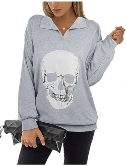 Women's Crewneck Sweatshirt Skull Graphic T Shirts Long Sleeve Top Pullover Oversized Sweaters