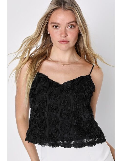 Lulus Adorable Charm Black 3D Rosette Cami Top