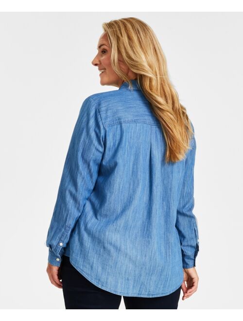 STYLE & CO Plus Size Perfect Chambray Shirt, Created for Macy's