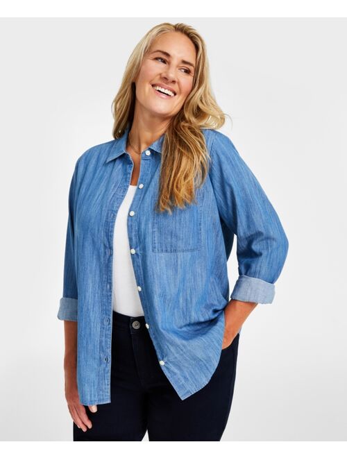 STYLE & CO Plus Size Perfect Chambray Shirt, Created for Macy's