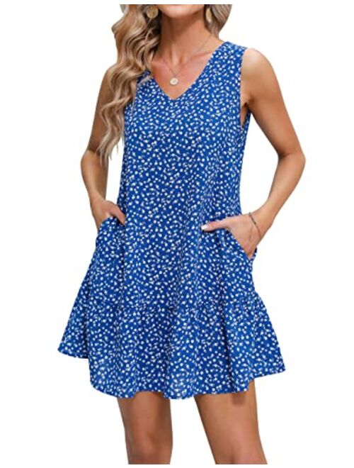 Blooming Jelly Womens Summer Chiffon Dresses Floral Flowy Sleeveless Sundresses Casual Beach V Neck Sun Dress with Pockets